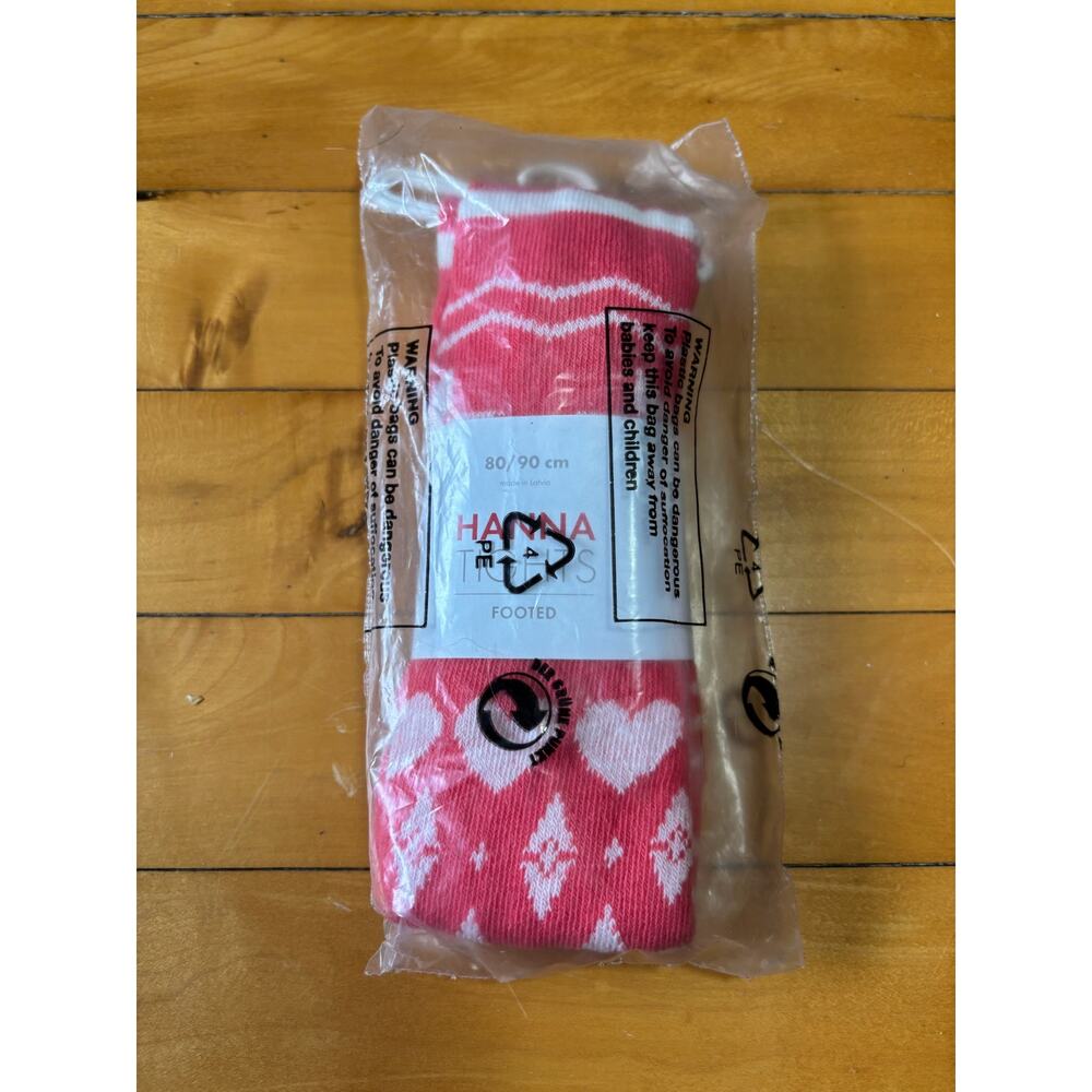 NWT Hanna Andersson Footed Tights Size 80-90 (US 2) Pink with winter pattern